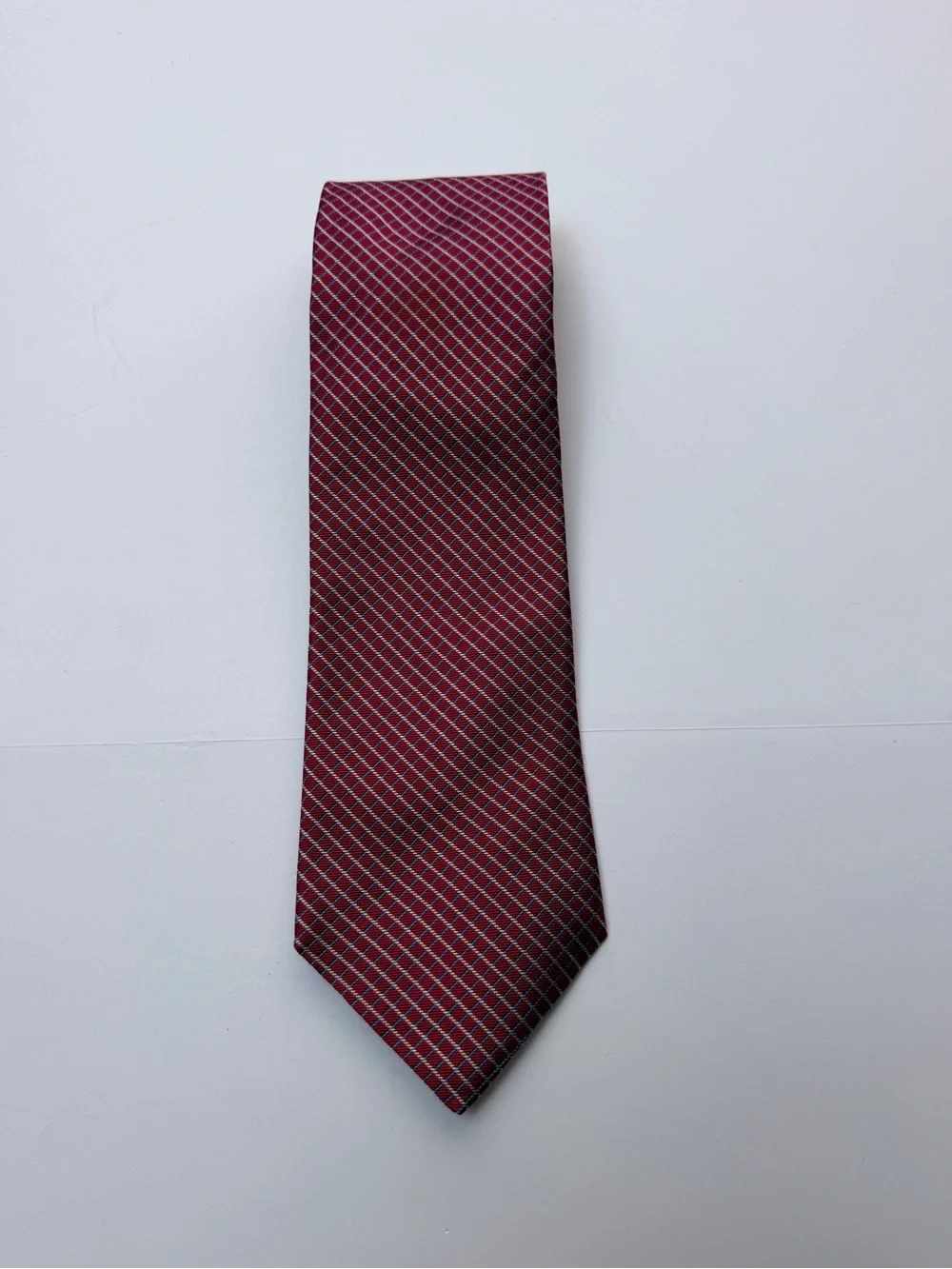 Tommy Hilfiger Men’s Tie Red Navy Gold Geometric Check Classic Necktie